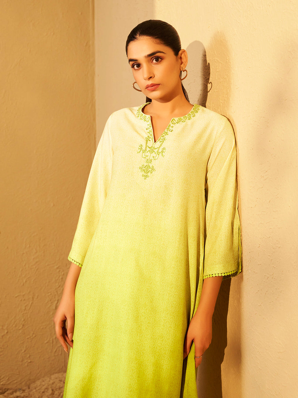 Yellow Ombre Embroidered Kurta Set