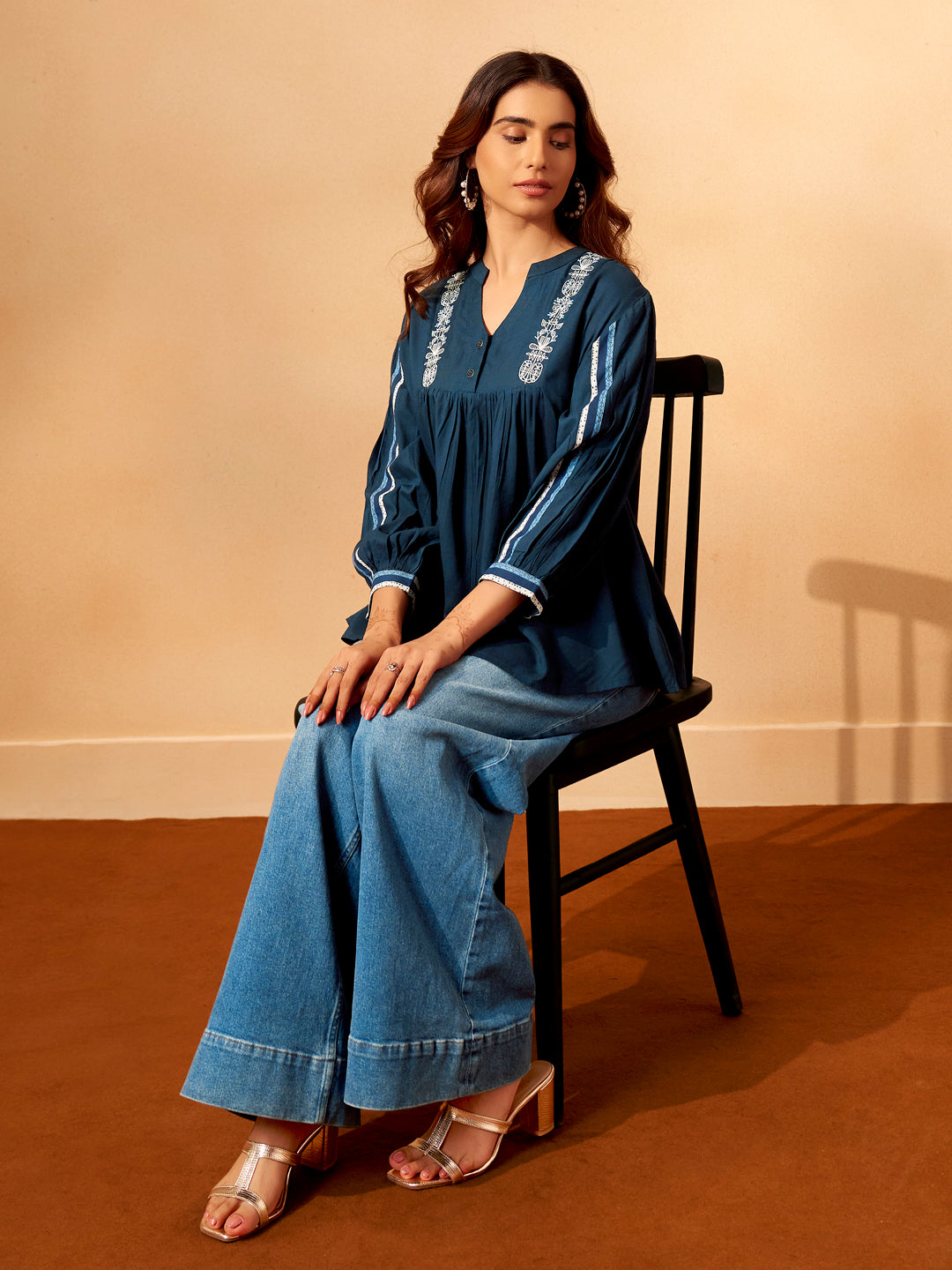 Classic Blue Rayon Slub Comfort Fit Top