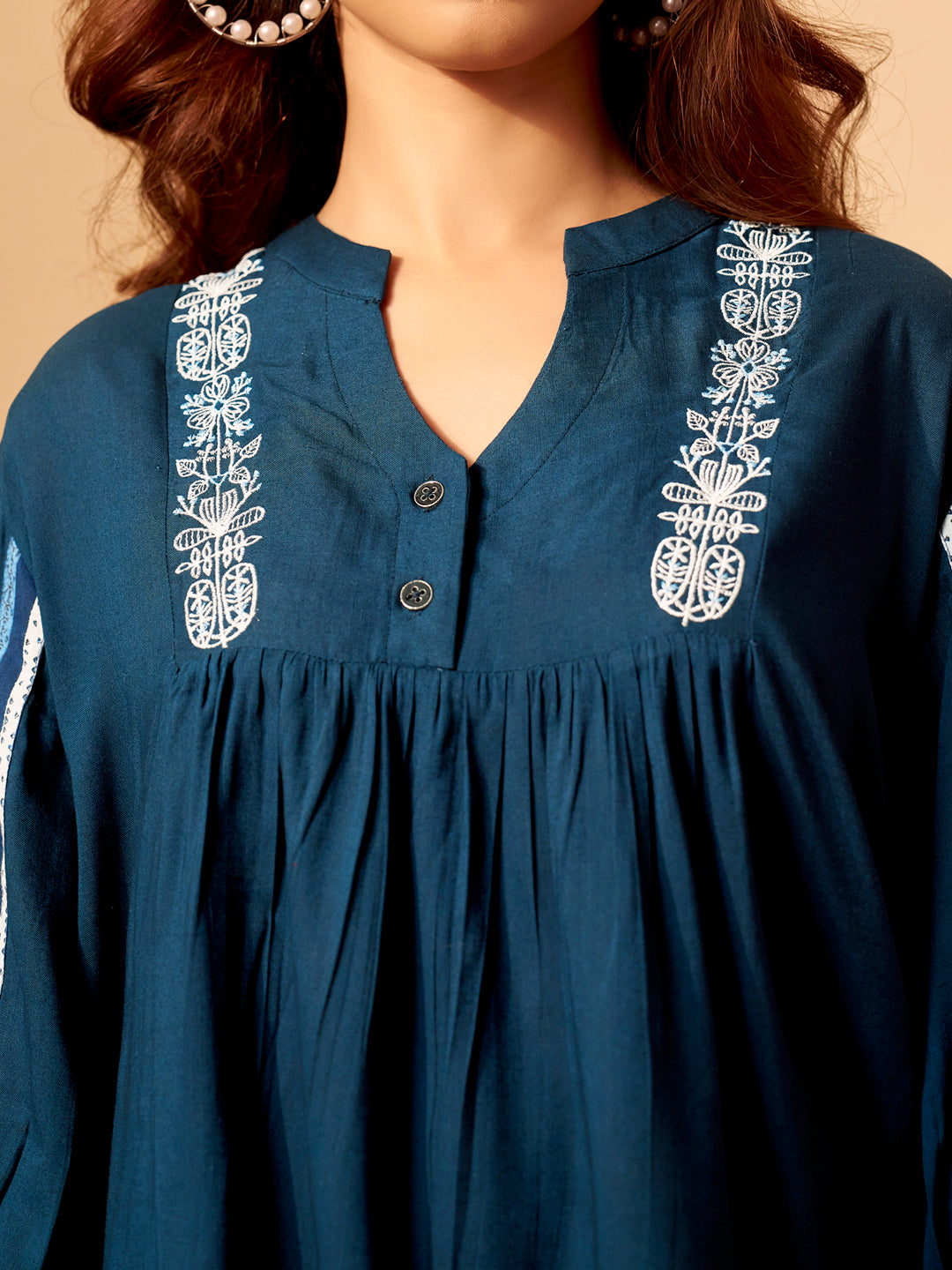 Classic Blue Rayon Slub Comfort Fit Top