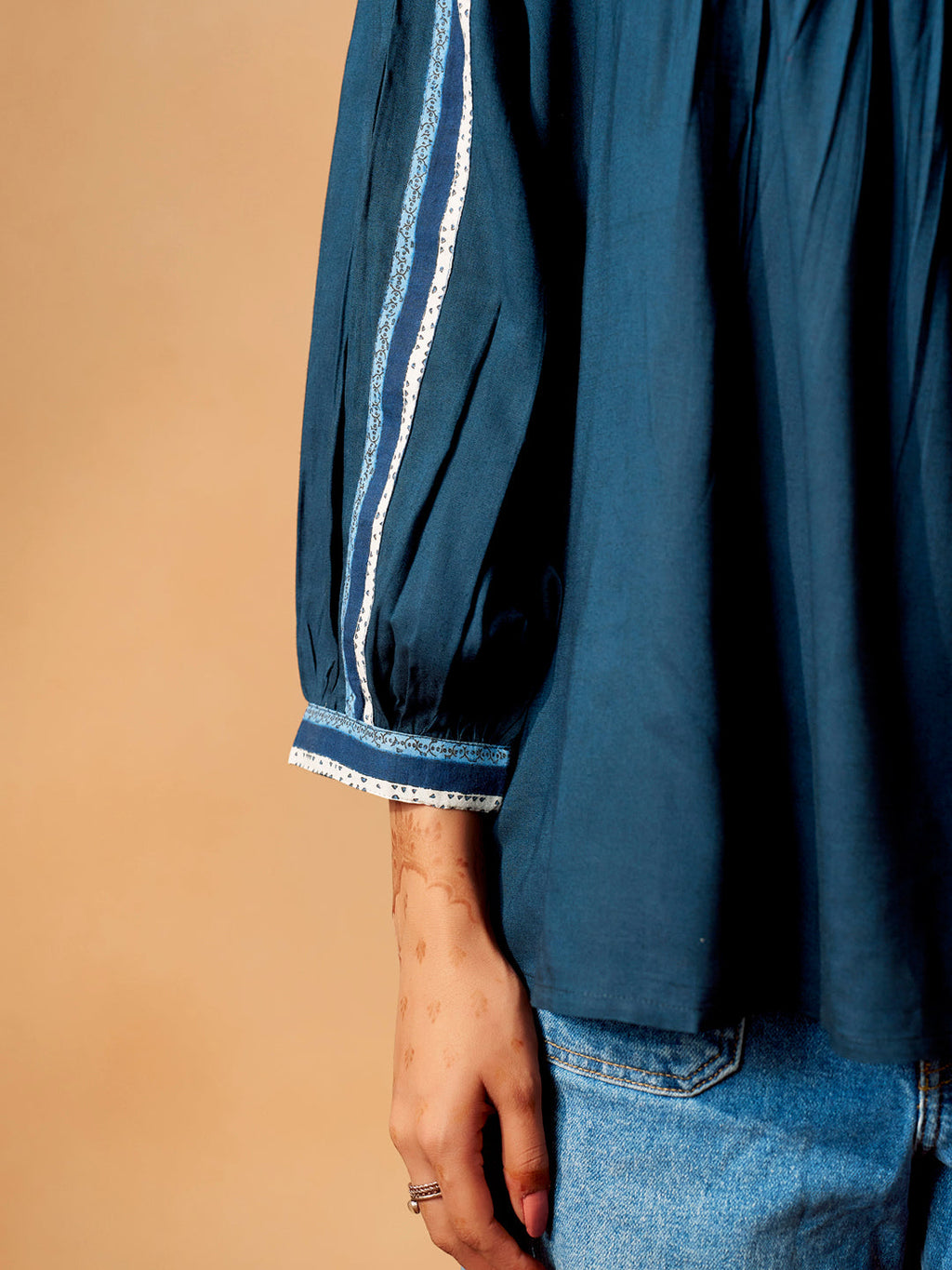 Classic Blue Rayon Slub Comfort Fit Top