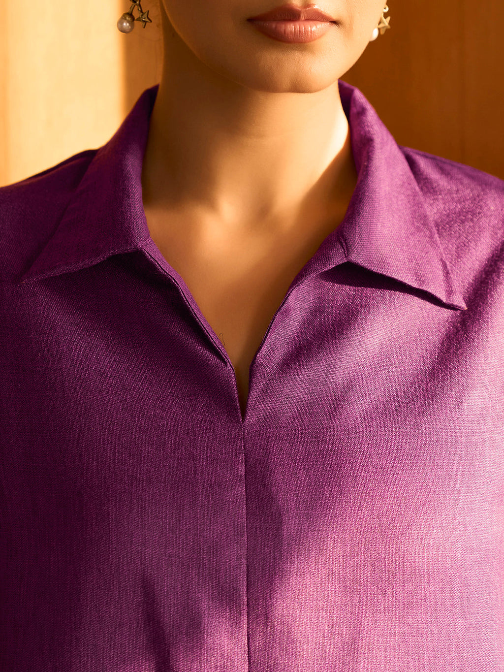 Plum Purple Linen Blend Kurta Set