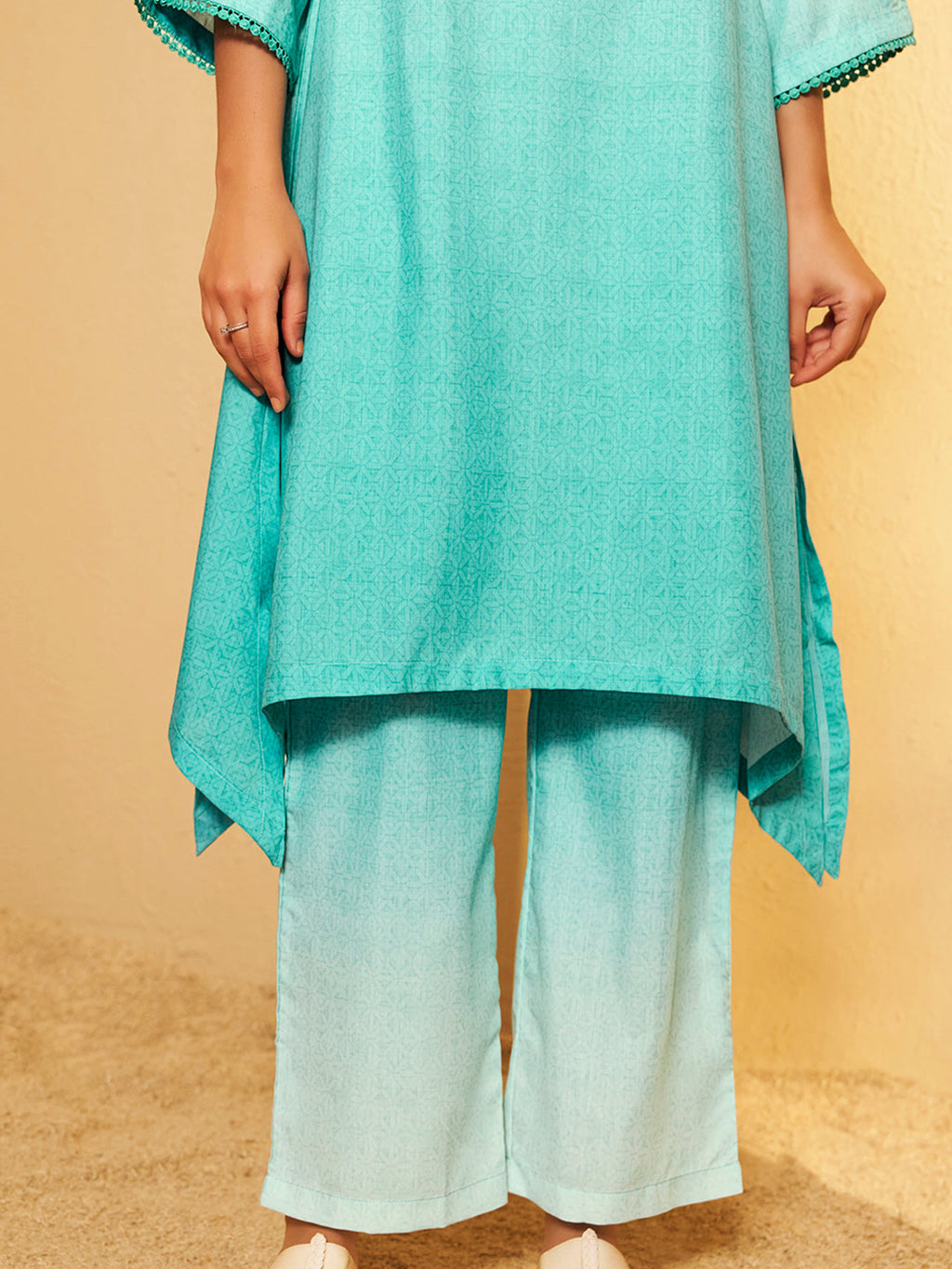 Aqua Blue Ombre Embroidered Kurta Set