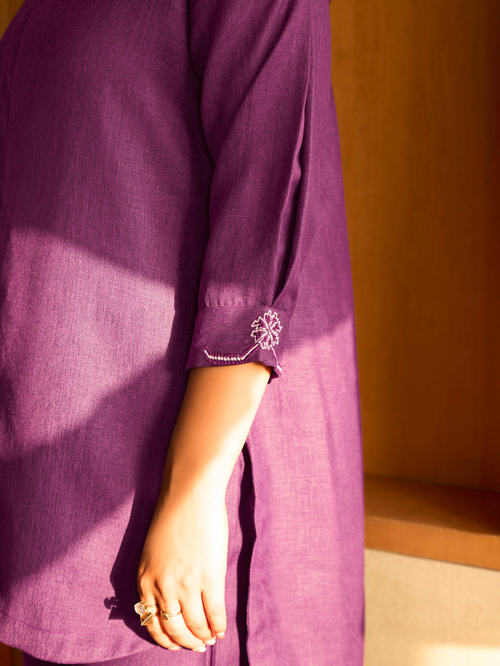 Plum Purple Linen Blend Kurta Set