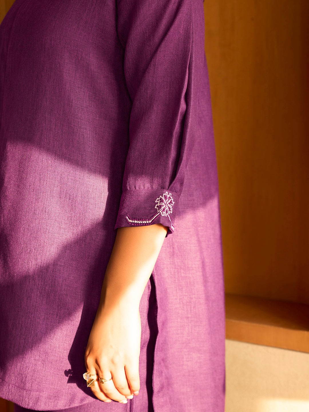Plum Purple Linen Blend Kurta Set