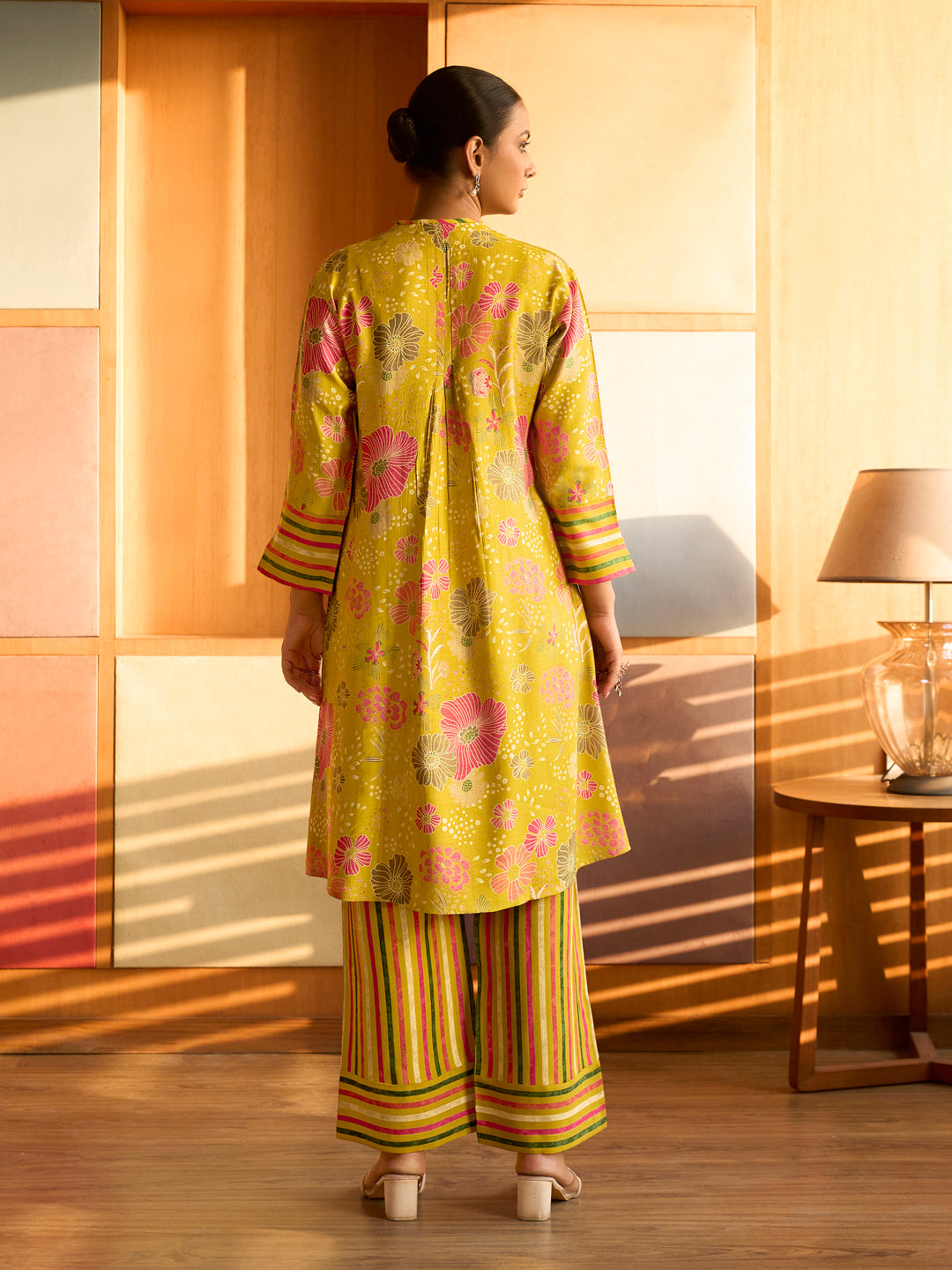 Yellow Floral Printed Cotton Kurta Set