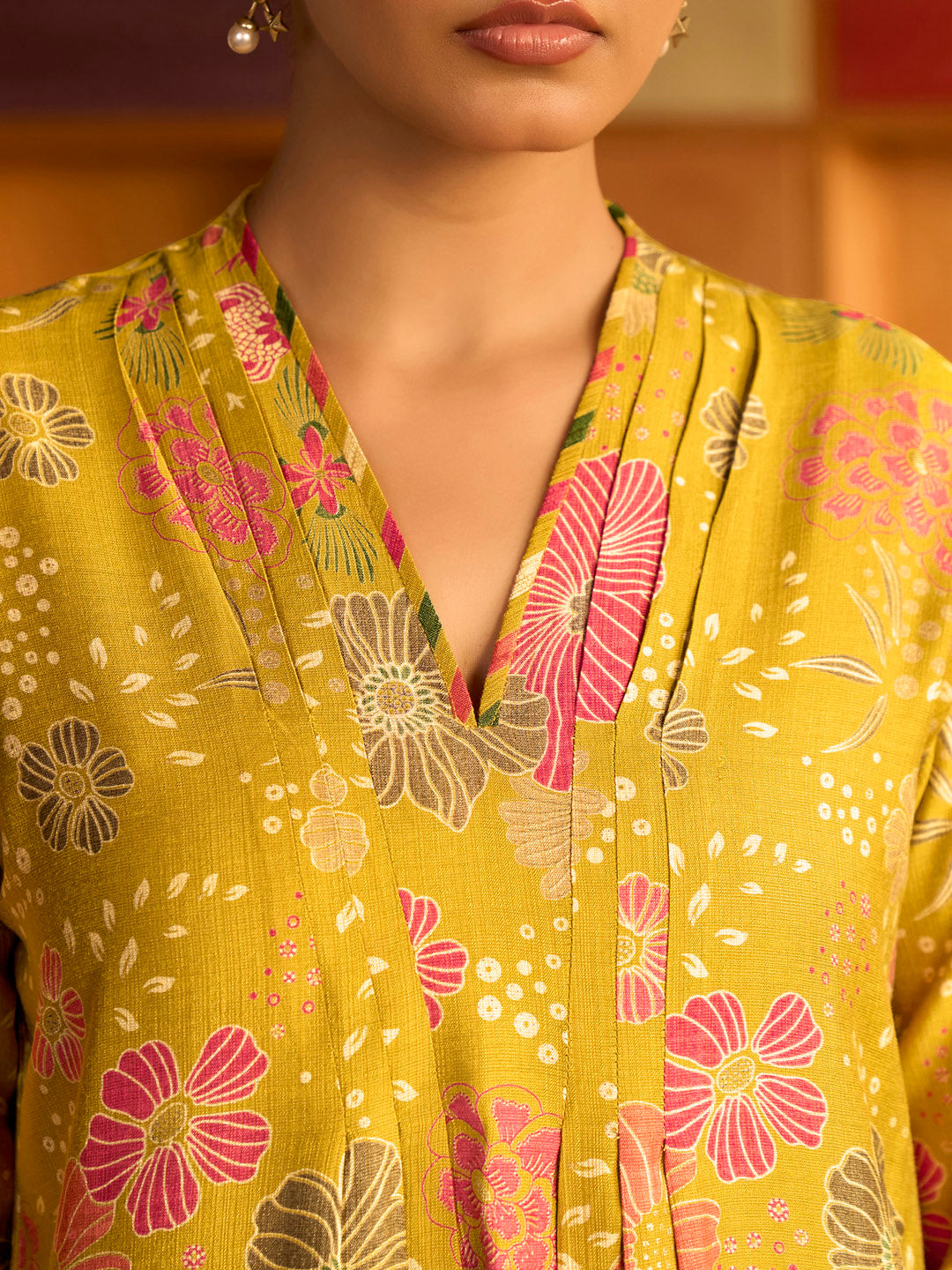 Yellow Floral Printed Cotton Kurta Set
