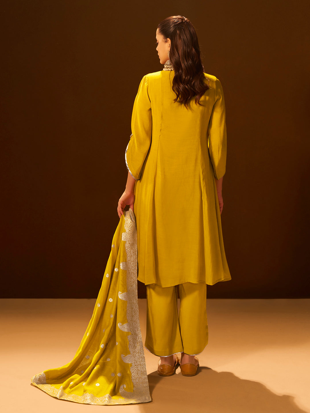 Mustard Chanderi Silk Suit Set with Banarasi Dupatta