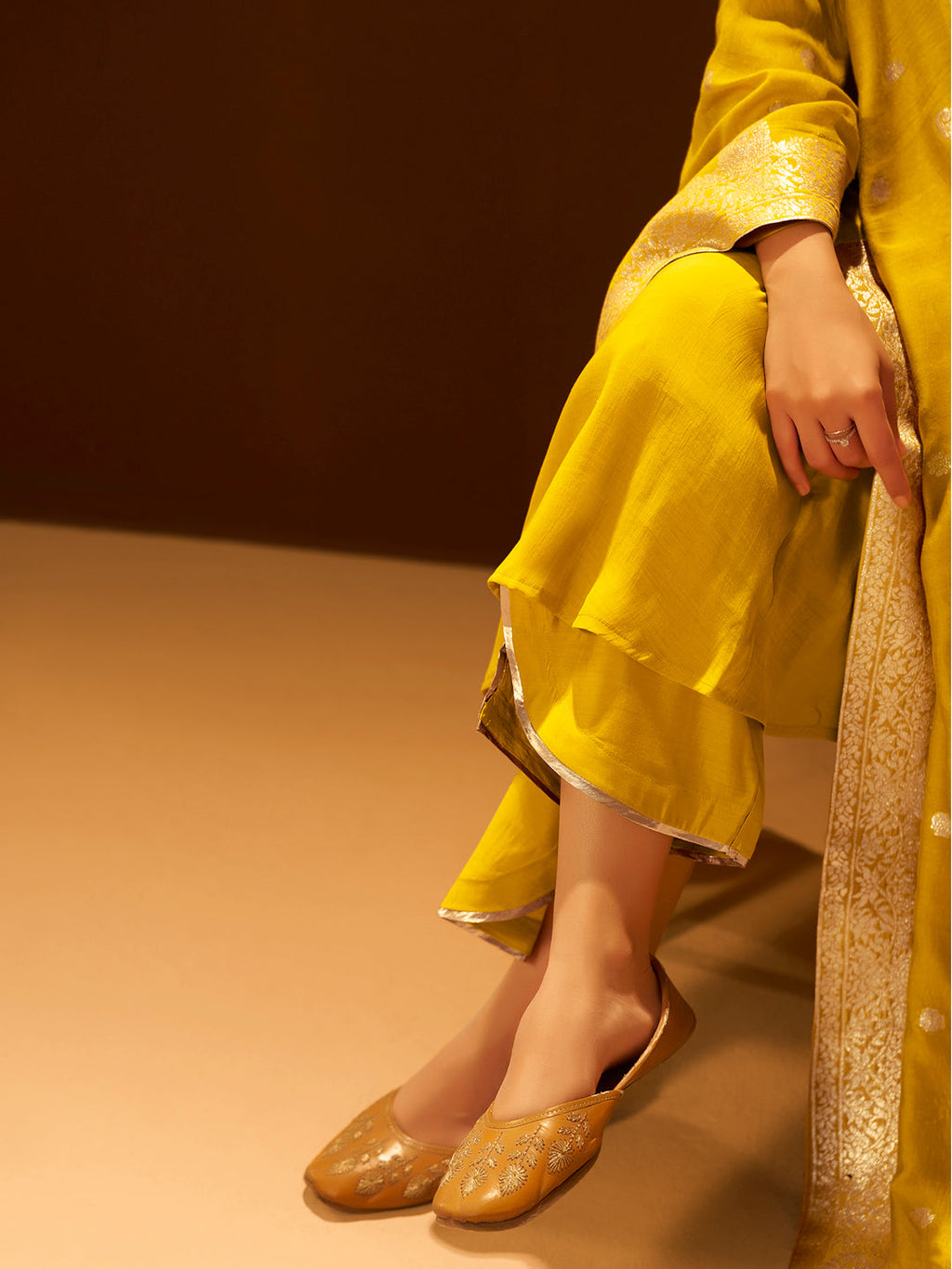 Mustard Chanderi Silk Suit Set with Banarasi Dupatta