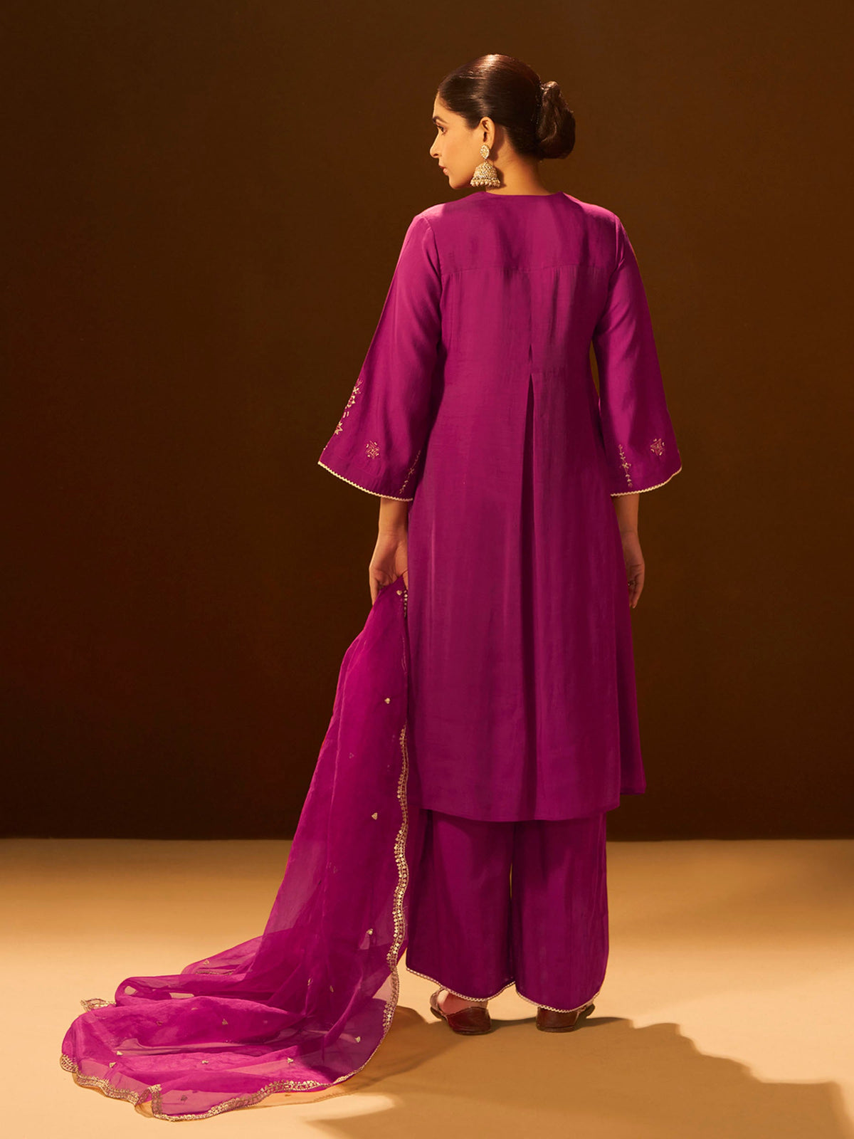 Mauve-Pink Embroidered Suit Set with Dupatta