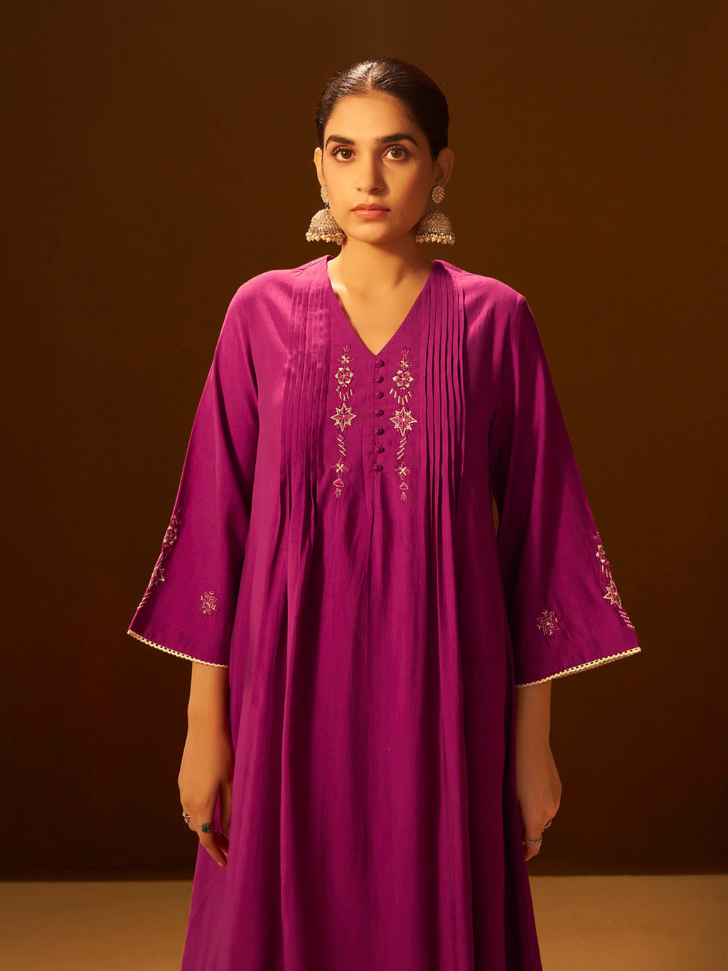 Mauve-Pink Embroidered Suit Set with Dupatta