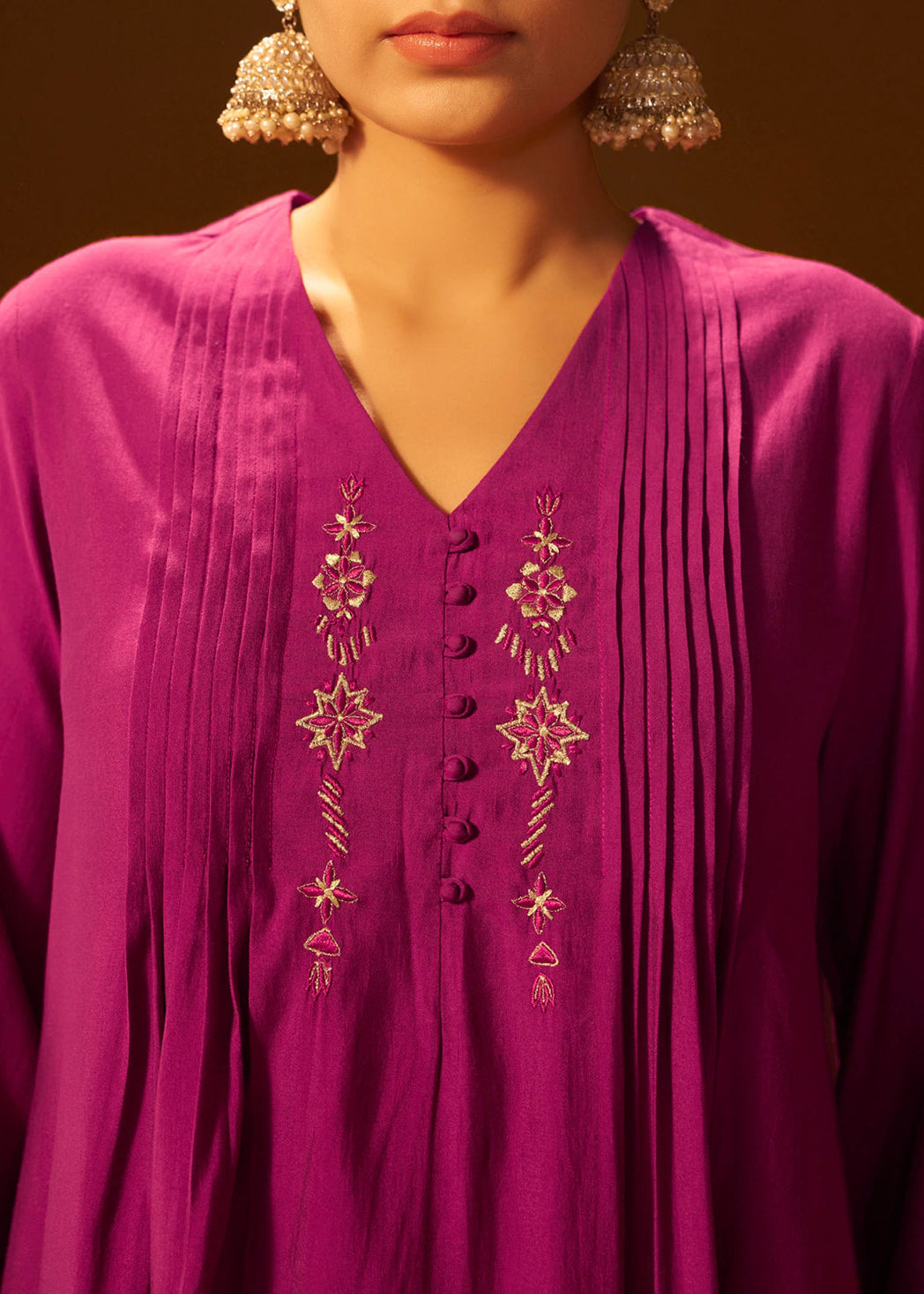Mauve-Pink Embroidered Suit Set with Dupatta