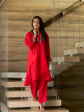 Bold Red Rayon Slub Contemporary Kurta Set
