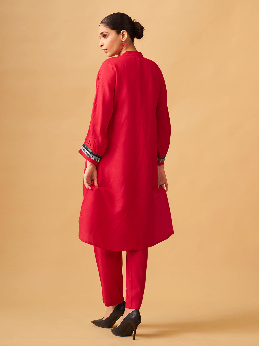 Bold Red Rayon Slub Contemporary Kurta Set