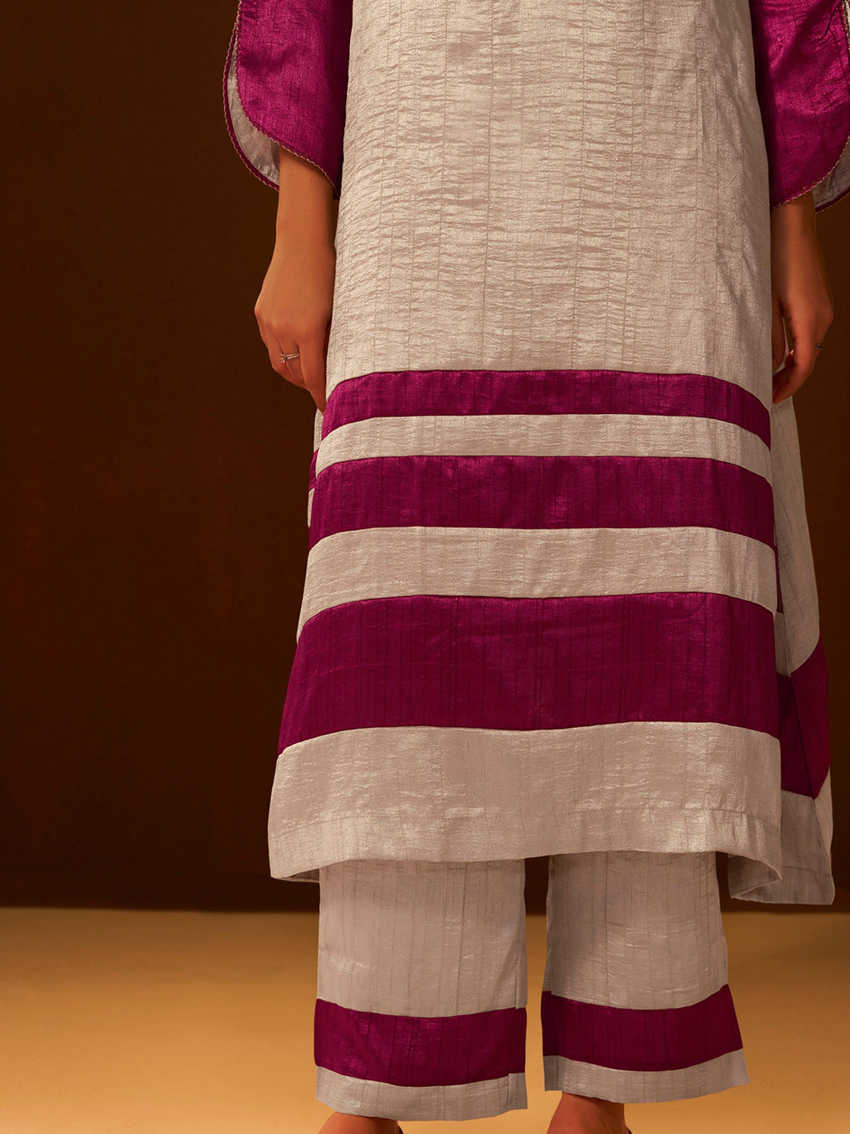 Regal Beige & Maroon Embroidered Silk Suit Set with Dupatta