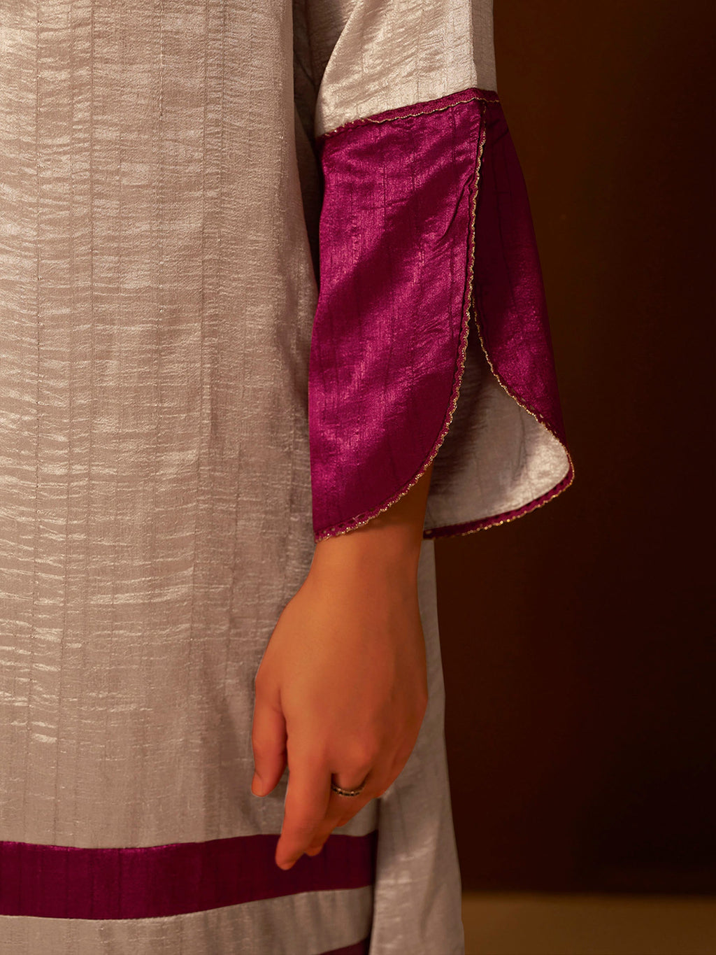 Regal Beige & Maroon Embroidered Silk Suit Set with Dupatta