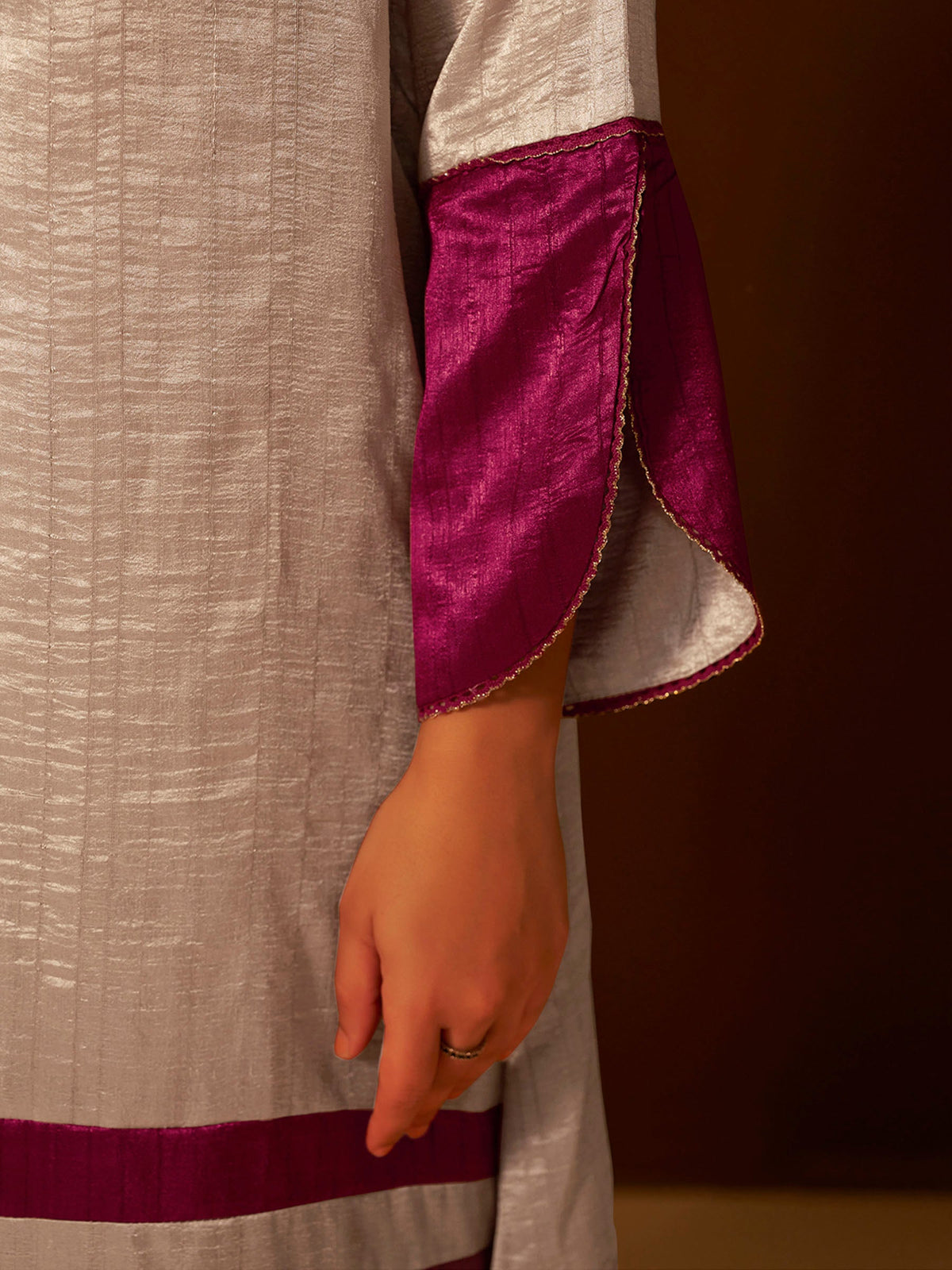 Regal Beige & Maroon Embroidered Silk Suit Set with Dupatta