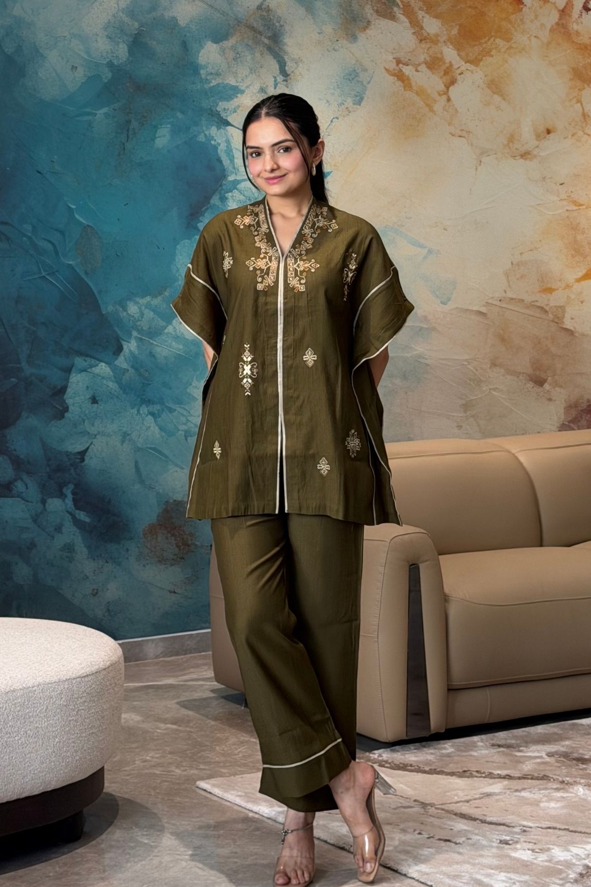 Olive Embroidered Co-ord Set