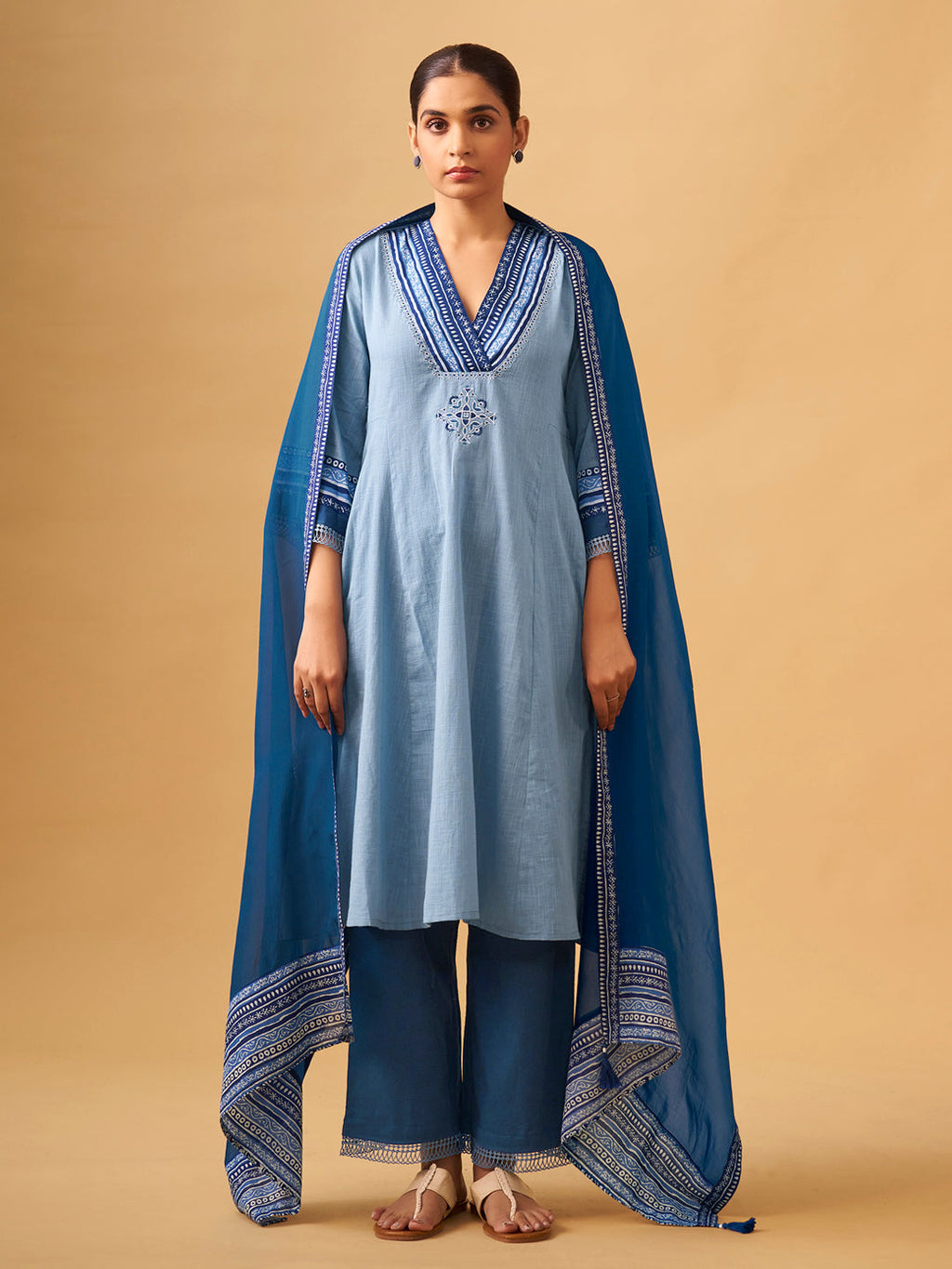 Elegant Cotton Kurta Set with Fine Embroidery