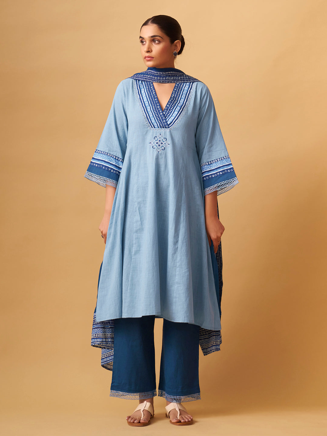 Elegant Cotton Kurta Set with Fine Embroidery