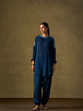 Indigo Embroidered Co-ord Set with Dhoti Pants