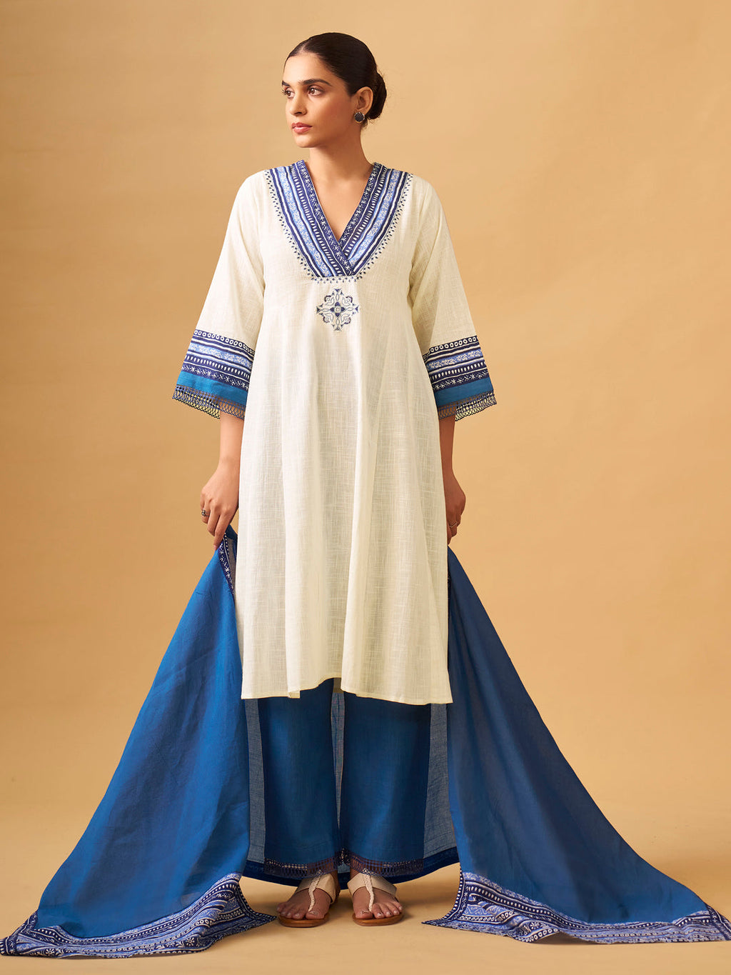 Textured Cotton Kurta Set with Handcrafted Details