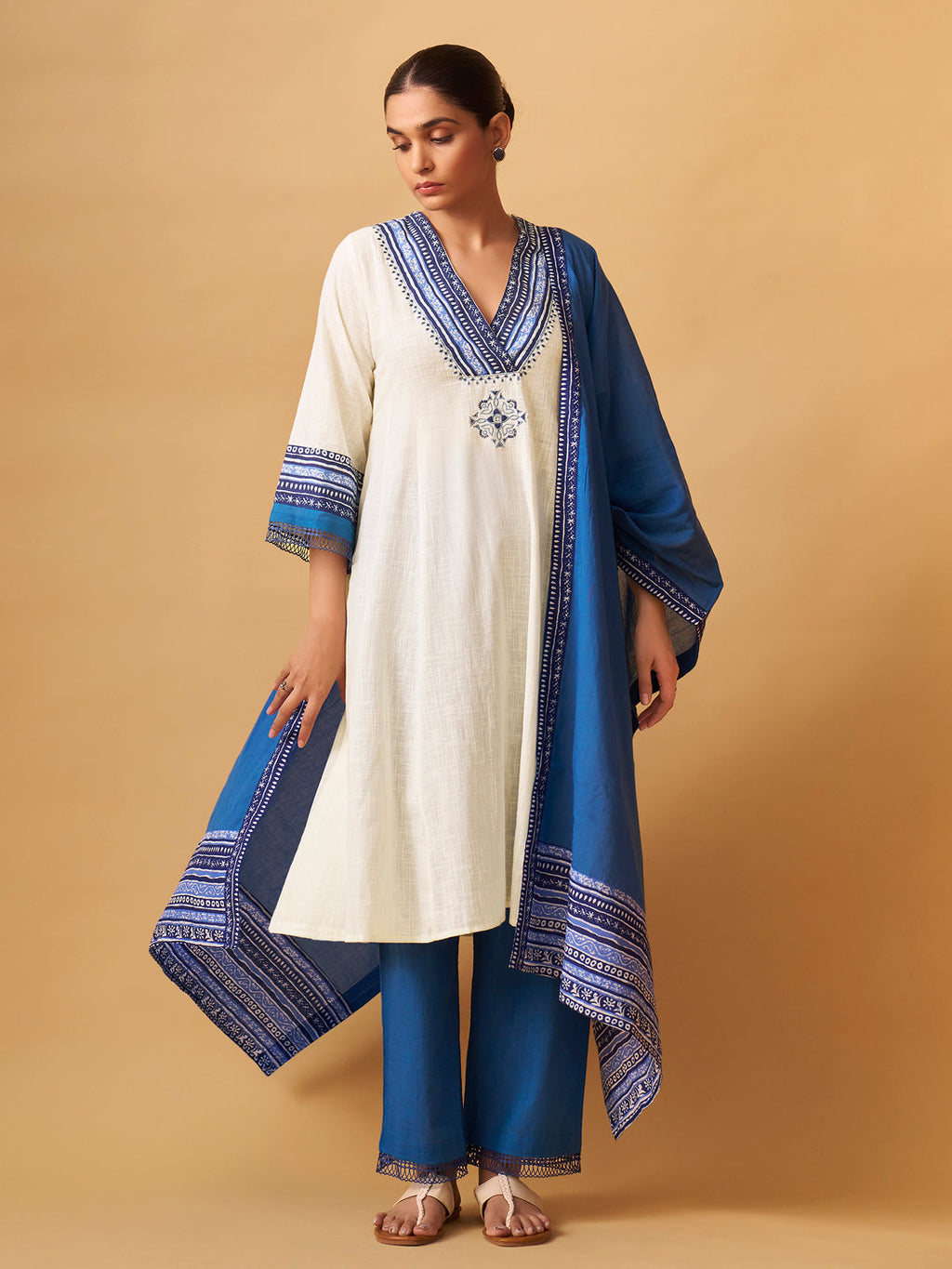 Textured Cotton Kurta Set with Handcrafted Details