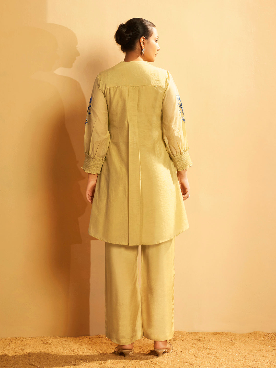 Yellow Floral Embroidered Cotton Kurta Set
