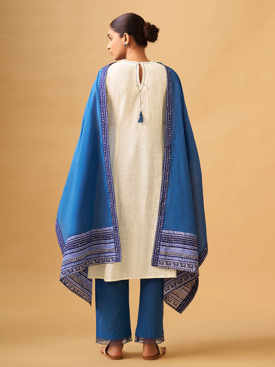 Textured Cotton Kurta Set with Handcrafted Details
