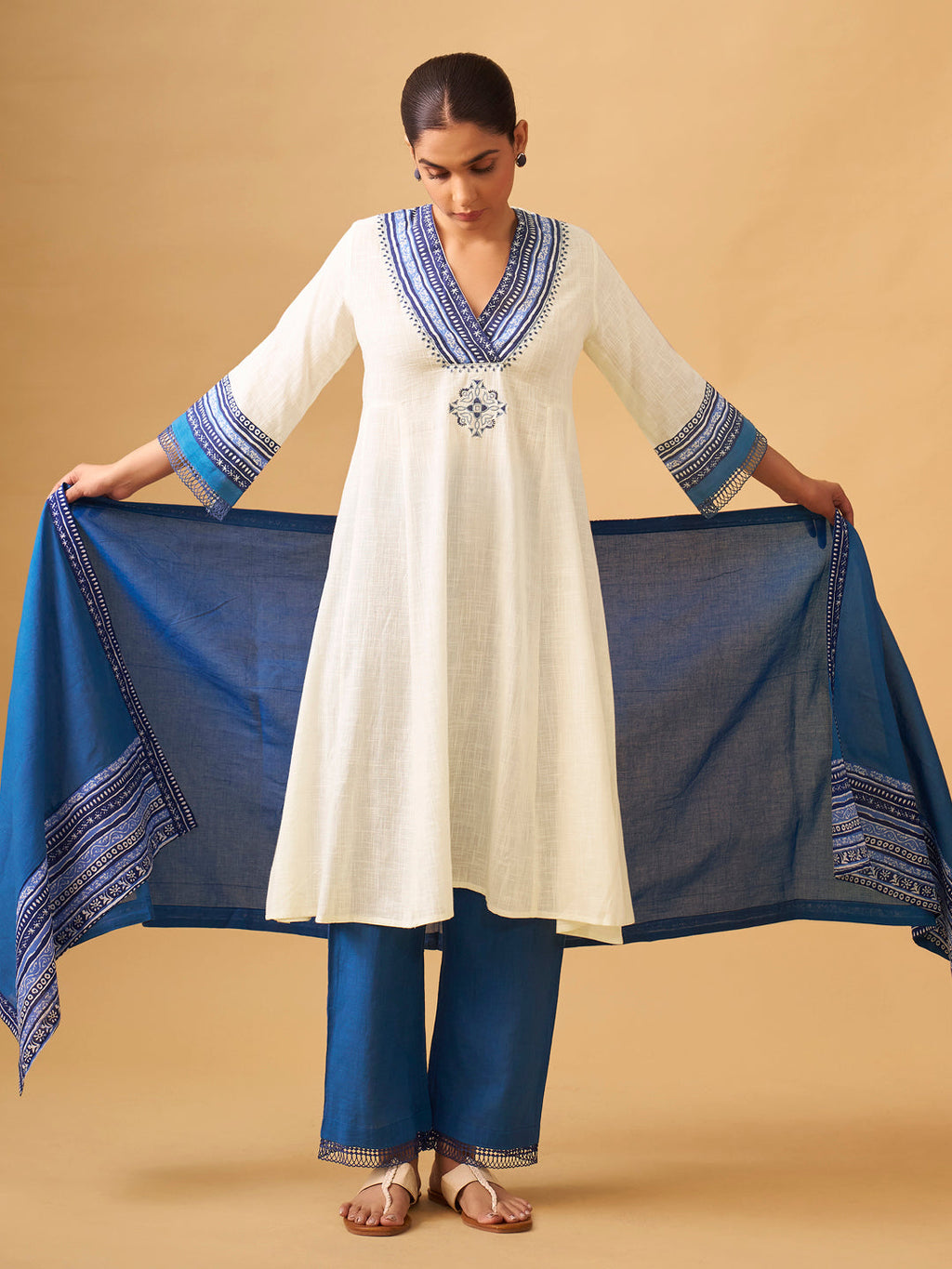 Textured Cotton Kurta Set with Handcrafted Details
