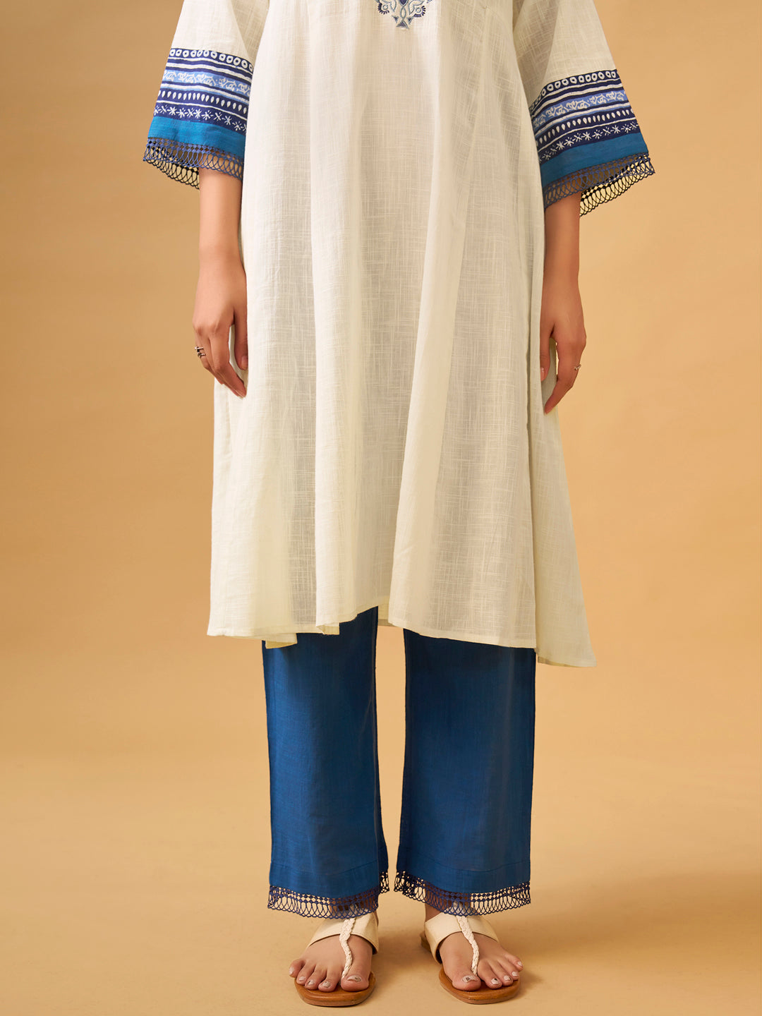 Textured Cotton Kurta Set with Handcrafted Details