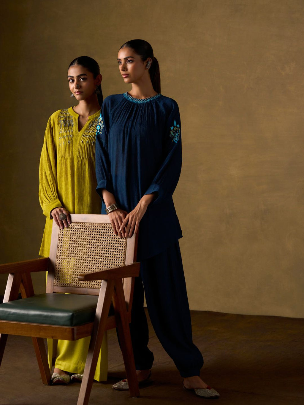 Indigo Embroidered Co-ord Set with Dhoti Pants