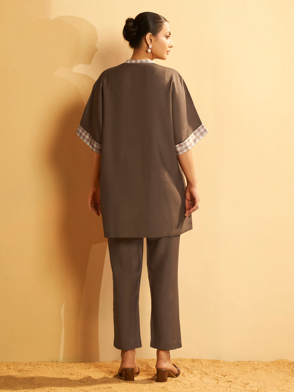 Chocolate Brown Embroidered V-Neck Co-ord Set