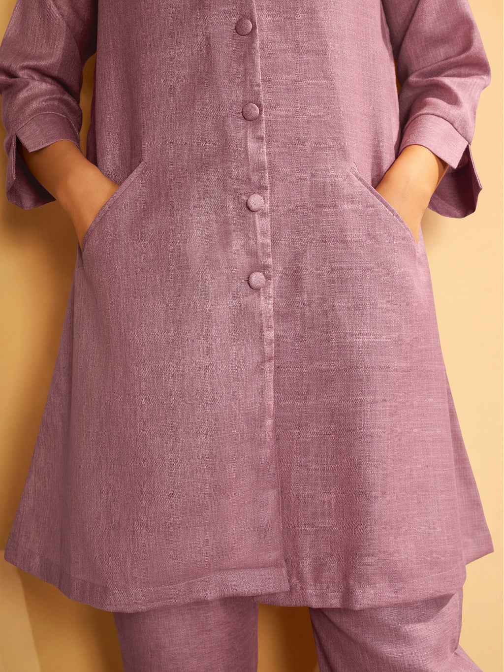 Mauve Button-Down Flared Kurta Set