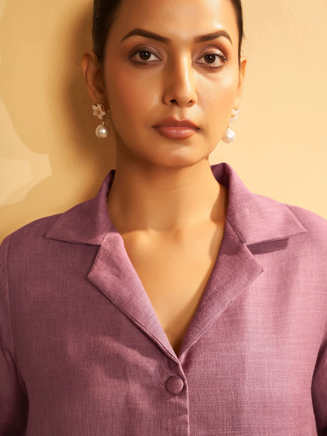 Mauve Button-Down Flared Kurta Set
