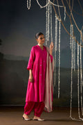 Rani Pink Lotus Booti Anarkali Suit Set with Dupatta