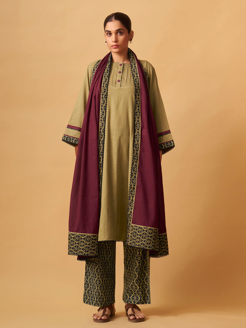 Classic Mustard Cotton Kurta Set with Printed Bottoms