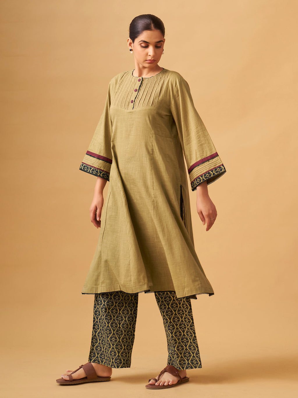 Classic Mustard Cotton Kurta Set with Printed Bottoms