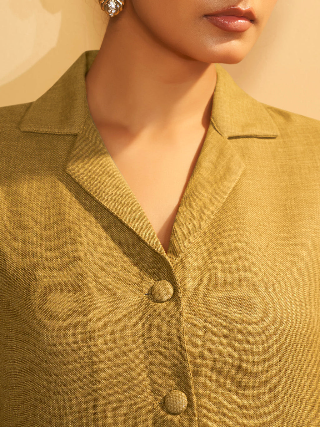 Mustard Linen Blend Button-Down Kurta Set