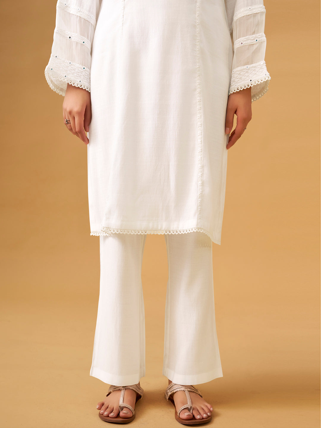 Classic White Viscose Blend Kurta Set with Organza Dupatta