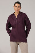 Plum Contrast Stitch Relaxed Fit Cotton Top