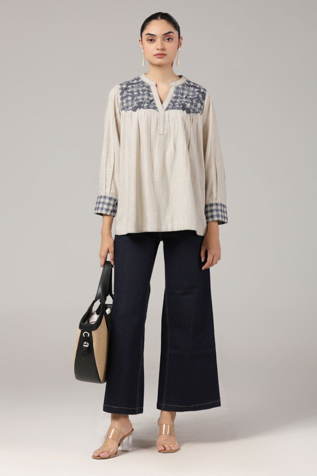 Off-White Embroidered Yoke Soft Cotton Top