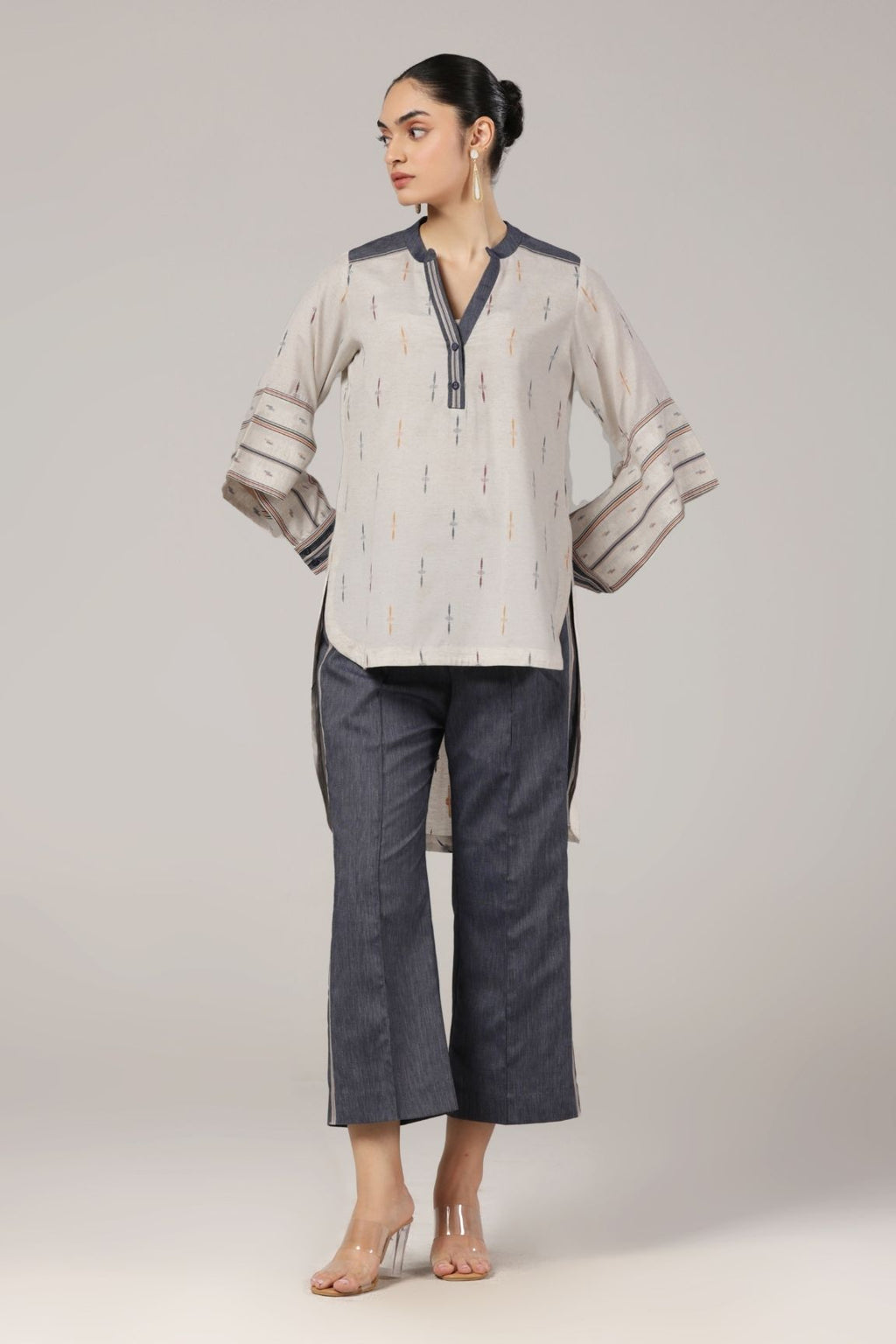 Grey-Blue Ikkat Co-ord Set