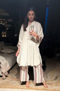 Cream & Maroon Handwoven Striped Cotton Kurta Set