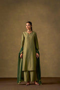 Moss Green Embroidered Kurta Set with Ombre Dupatta