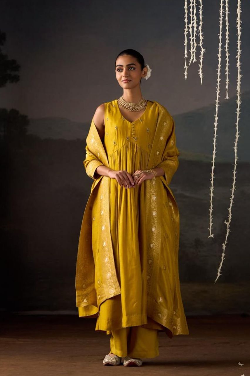 Marigold Muse Anarkali Suit Set with Dupatta (sleeve attached)