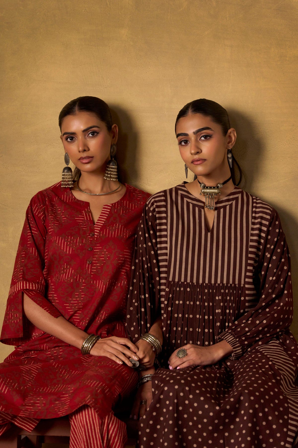 Cocoa Dot & Stripe Tiered Kurta Set