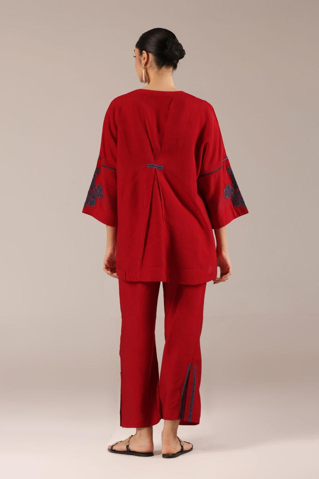 Red Floral Embroidered Relaxed Co-ord Set
