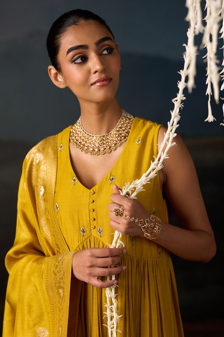 Marigold Muse Anarkali Suit Set with Dupatta (sleeve attached)