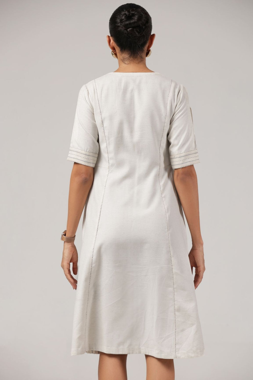 Off-White Embroidered A-Line Cotton Dress