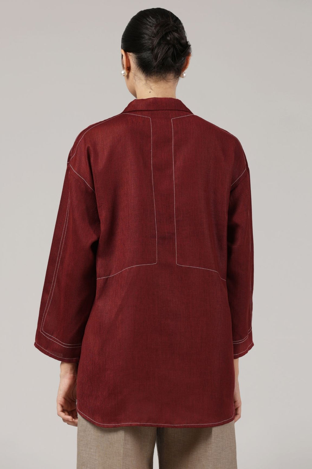 Maroon Contrast Stitch Relaxed Cotton Top